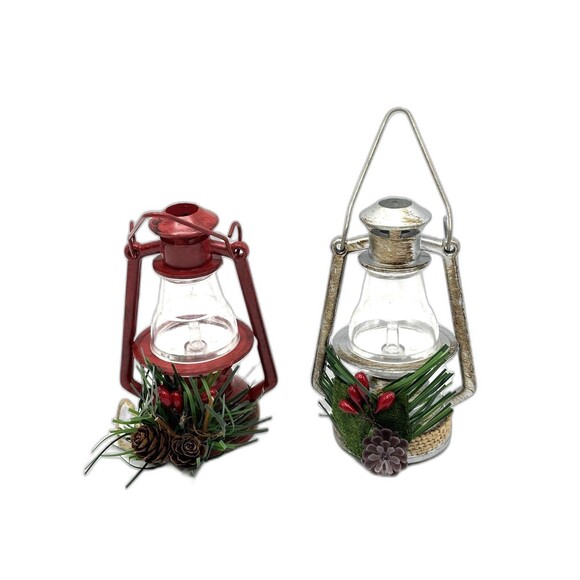 Christmas Lanterns Camping Ornaments Red And Silver Pine cone, Berries Decor - Picture 11 of 12